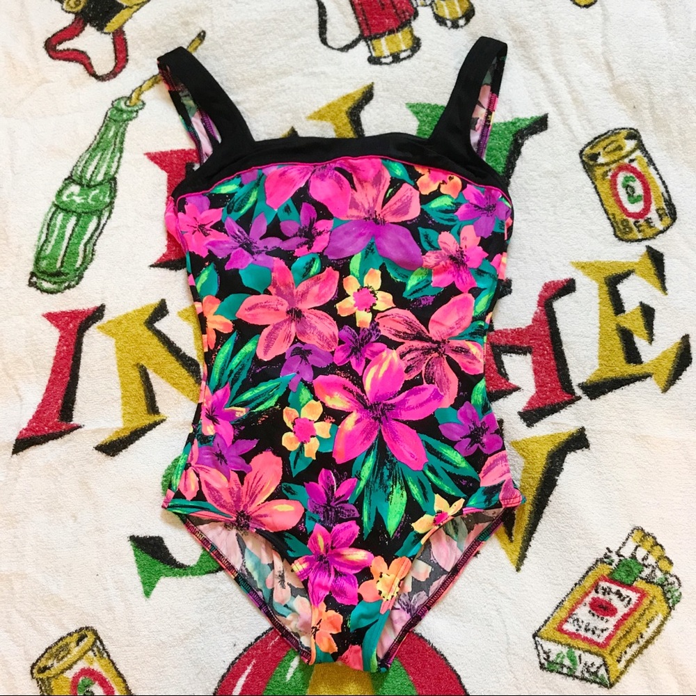 Vintage Pink Floral One Piece Bathing Suit